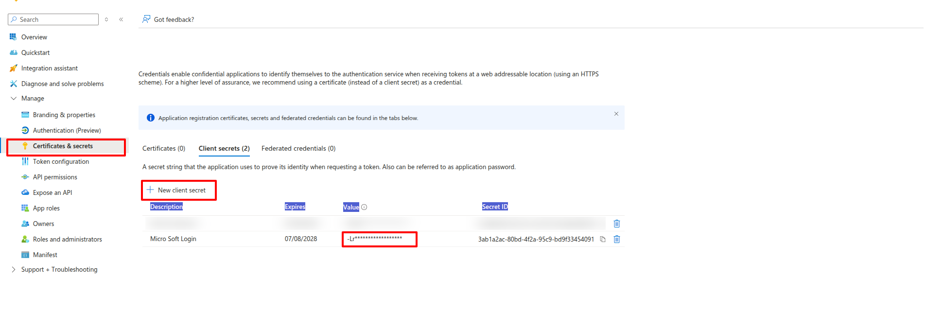 Certificates and Client Secret