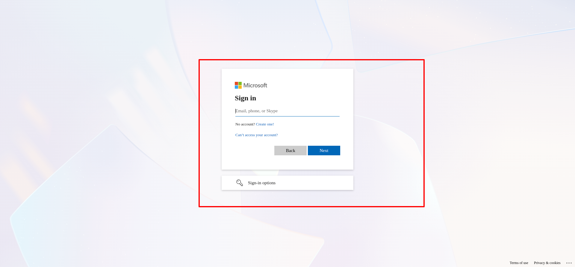 Microsoft 365 Login Screen