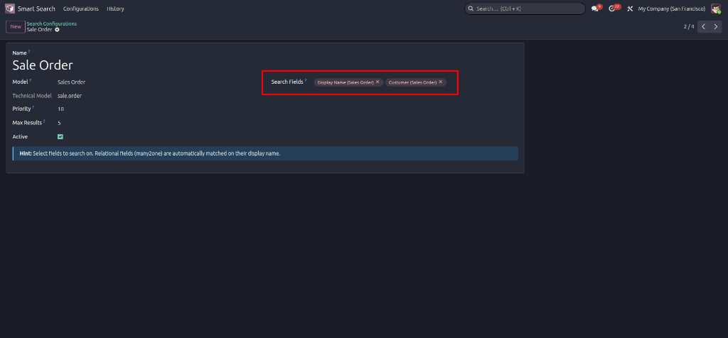 Sale Order Search Configuration
